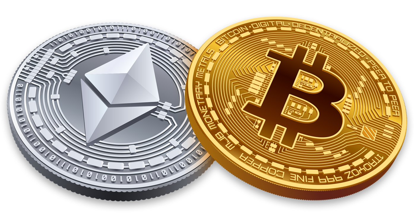 Bitcoin and Ethereum coins